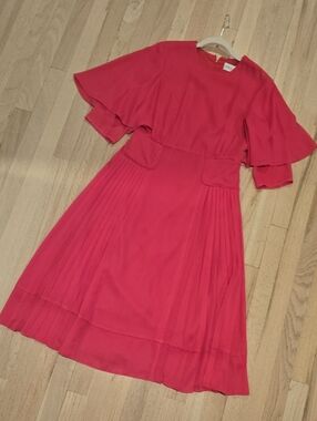 Mikael Aghal Fuchsia Pleated Midi Dress